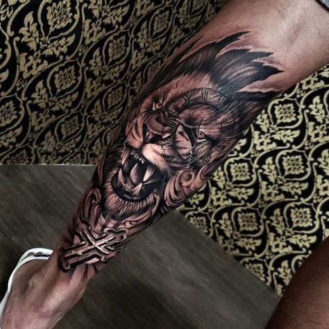 Top 15+ Best Calf Muscle Tattoo Ideas – Lion Tattoo Designs Lion Tattoo, Tattoo On, Tattoo Ideas, Lion, Tattoos, Black