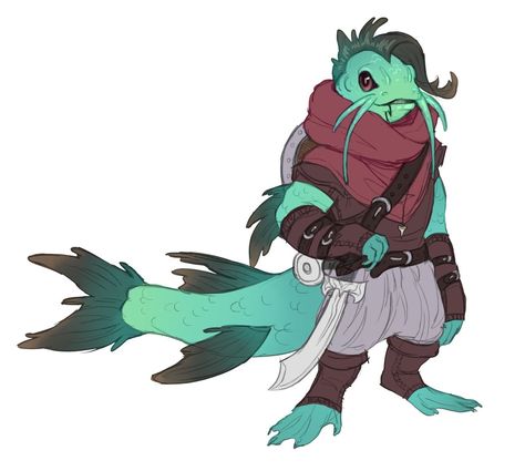 Fish Folk Dnd, Lionfish Character Design, Anthro Fish Character Design, Fish Dnd Character, Koi Character Design, Dnd Fish People, Locathah Character Design, Fish People Art, Dnd Locathah