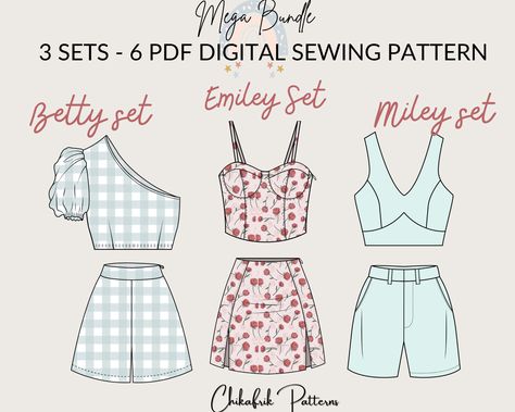 Free Two Piece Sewing Pattern, Matching Set Sewing Pattern, Two Piece Sewing Pattern, Matching Set Pattern, Bustier Pattern, Crop Top Sewing Pattern, Summer Sewing Projects, Sewing Projects Clothes, Summer Sewing