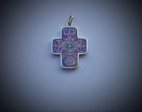 Handmade Spiritual Enamel Jewelry, Spiritual Jewelry With Oxidized Cross Pendant, Silver Enamel Amulet Jewelry, Ceremonial Enamel Brooch Jewelry, Enamel Cross, Enamel Jewellery, Jewish Art, Cloisonne Enamel, Enamel Jewelry