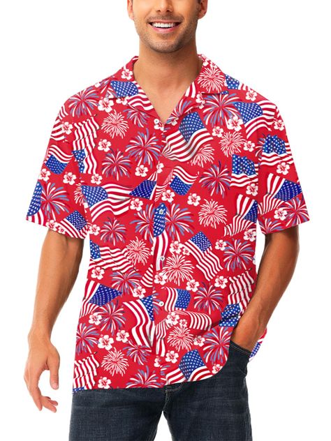 PRICES MAY VARY. Mens Patriotic Shirt: The Patriotic Shirt for Men Feature Spread Collar, Short Sleeve, 5 Buttons Front, and Unique Festive Pattern Allover Printed. Mens July 4th Shirt: The patriotic Shirt Designed with Stars & Stripes Patterns, You will Love the USA Flag, Red Floral, Fireworks, etc. Enjoy Independence Day Celebration Parties with Your Family and Friends. Mens Beach Shirt: This Patriotic Shirt is not only Perfect for Independence Day Parades, but also Great for Holiday, Memorial Mens Patriotic Shirts, Hawaiian Top, Independence Day Parade, Mens Beach Shirts, Mens Beach, Independence Day Celebration, Funny Summer, Summer Humor, Patriotic Shirt