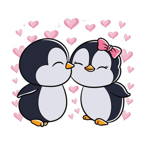 Kissing Cute Illustration, Two Penguins Drawing, Valentine Cartoon Drawings, Cute Animated Drawings, Cute Romantic Drawings, Couples Doodles Simple, Drawing Cute Couple, Cute Love Drawings, Cute Cartoon Couple