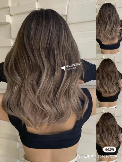 Hair Color Medium Hair, Ash Brown Medium Hair, Milk Tea Hair Color Ombre, Ashy Brown Hair Balayage Straight, Ashy Brown Hair Balayage Asian, Ash Beige Hair Highlights, Mushroom Brown Straight Hair, Asian Haircut Long Straight Black Hair, Cool Undertone Skin Hair Color