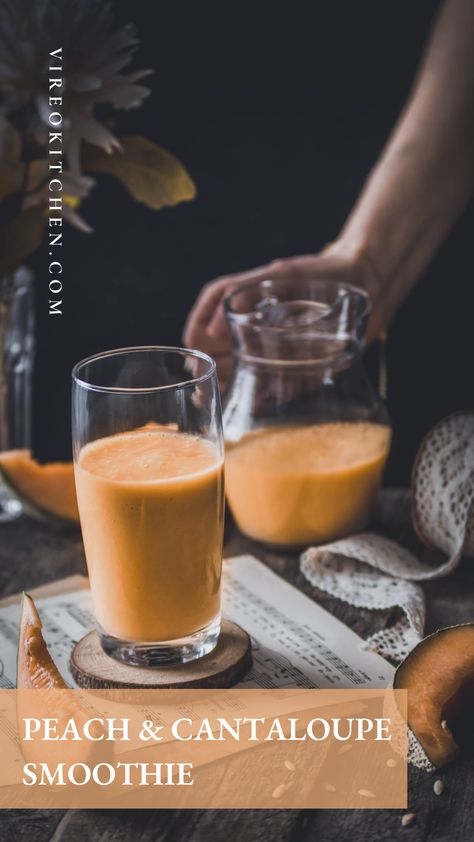 peach and cantaloupe smoothie Cantaloupe Smoothie Recipe, Cantaloupe Juice, Cantaloupe Smoothie, Cantaloupe Recipes, Peach Smoothie Recipes, Melon Smoothie, Healthy Breakfast Idea, Peach Smoothie, High Protein Smoothies