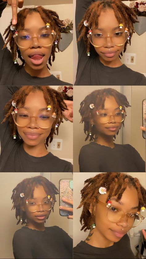 Pixie Locs, Small Locks, Locs Hairstyles Short, Locs With Accessories, Short Locs Black Women, Locs Short, Loc Jewelry Hairstyles, Short Locs With Beads, Loc Accessories