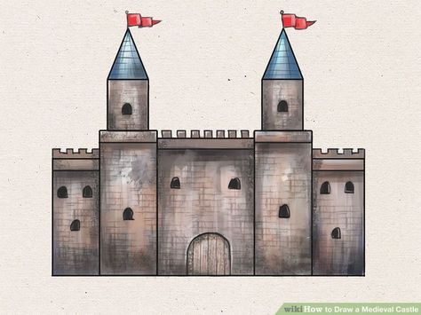 How to Draw a Medieval Castle: 9 Steps (with Pictures) - wikiHow Castle Sketch, Europe Castles, Middle Ages Art, Castle Silhouette, Kids Castle, Castle Drawing, Sketching Ideas, Castle Tower, Architecture Design Sketch