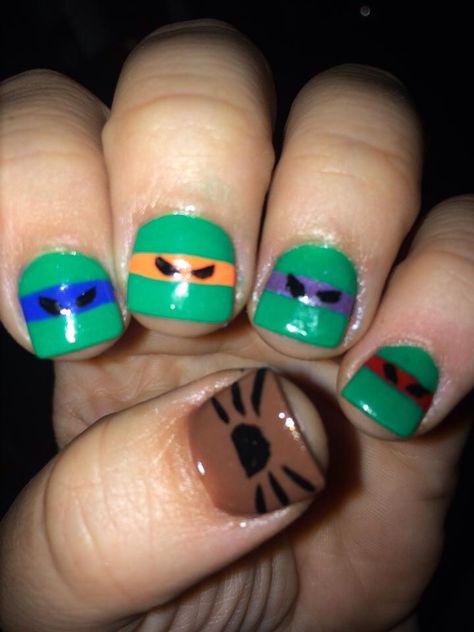 TMNT  nails Tmnt Nail Art, Tmnt Nails, Ninja Turtle Nails, Tmnt Birthday, Nail Stuff, Nails Simple, Best Acrylic Nails, Mutant Ninja, Nails Nails