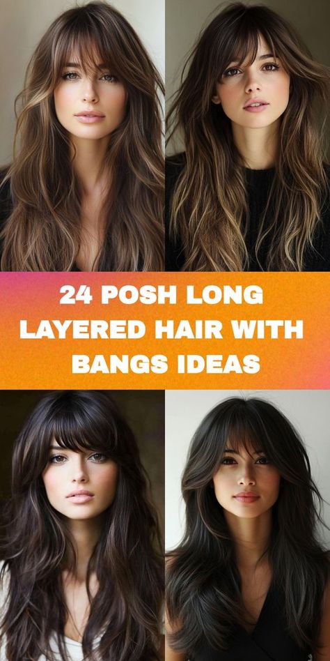 Check out 24 stunning long layered hair with bangs ideas to refresh your hairstyle! These options blend flowing layers with fashionable bangs for a modern and stylish look. Find inspiration and elevate your hair game with these gorgeous styles. Layers For Long Hair Straight Bangs, Layered Hair Fringe Bangs, Edgy Long Layered Hair, Texture Haircut Long, Layered With Bangs Long Hair, Fringe Styles For Long Hair, Long Fringe Haircut Choppy Layers, Long Side Bangs With Layers Face Framing, V Shape Haircut With Curtain Bangs