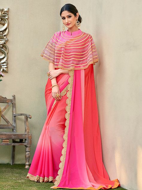 Brand New Trend Saree With Cape Saree Cape, Saree With Cape, Cape Style Blouse, Shaded Saree, डिजाइनर कपड़े, Cape Blouse, Wedding Sarees Online, Designer Sarees Wedding, Sarees For Girls