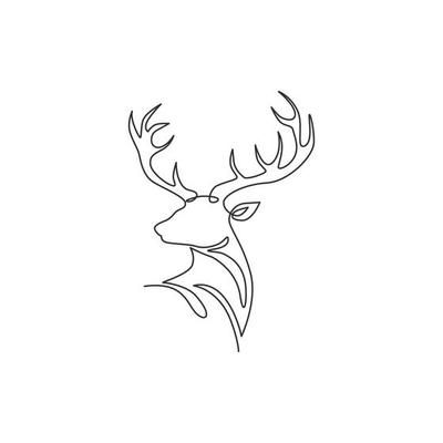 One single line drawing of adorable head deer for company logo identity. Cute reindeer mammal animal mascot concept for public zoo. Trendy continuous line draw vector graphic design illustration 4481465 Vector Art at Vecteezy Line Animals Drawing, Animal Line Illustration, Deer Tattoo Minimalist, Minimalist Animal Drawing, Reindeer Line Art, Simple Deer Tattoo, Deer Line Drawing, Deer Head Outline, Deer Head Drawing