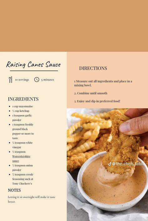 Raising Canes Chicken Recipe, Canes Sauce Recipe, Canes Recipe, Canes Sauce, Homemade Recipe Books, Raising Canes, Homemade Sauce Recipes, Condiment Recipes, Quick Recipes Snacks