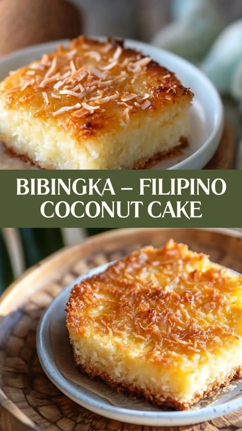 A warm slice of Bibingka brings the flavors of tradition and comfort straight to your plate—perfectly coconutty and oh-so-delicious! 🥥🍰 #Bibingka #FilipinoDesserts #CoconutCake #TraditionInBaking #ComfortInEveryBite #CoconutDelight #HomeBakedGoodness #FilipinoFlavors #SweetTradition #BakingJoy 🥥✨ Bibingka Recipe, Filipino Dessert Recipes, Unfrosted Cake, Quick And Easy Dessert Recipes, Filipino Food Dessert, Food Dessert Recipes, Filipino Dessert, Simple Cakes, Philippines Food