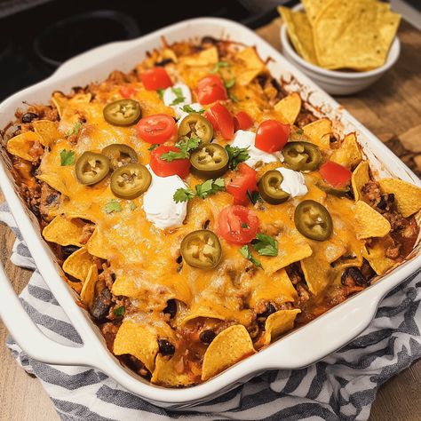 Walking Taco Bake, Baked Tacos Recipe, Mexican Entrees, Walking Taco, Family Dinner Party, Walking Tacos, Taco Bake, Dinner Sides, Mexican Dishes