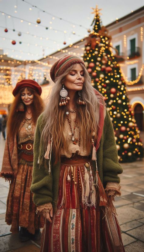 ✨ En cette période de fêtes, adoptez un style unique avec des tenues de Noël hippie bohème. Éclairez vos célébrations avec une élégance décontractée et une touche de charme bohème. 🌟 #NoëlChic #StyleHippieBohème #ModeFestive ☼๑♥ AI generated Boho Winter Outfits Hippie, Boho Christmas Outfit, Bohemian Style Winter, Boho Lookbook, Christmas Outfit Inspiration, Boho Winter Outfits, Bohemian Winter, Boho Queen, Boho Inspiration