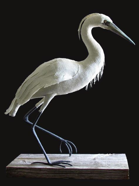 Heron Sculpture, Fish Decoys, White Heron, Heron Art, Carved Wooden Birds, School Portraits, Paper Mache Sculpture, Free Motion Embroidery, Scrap Wood Projects