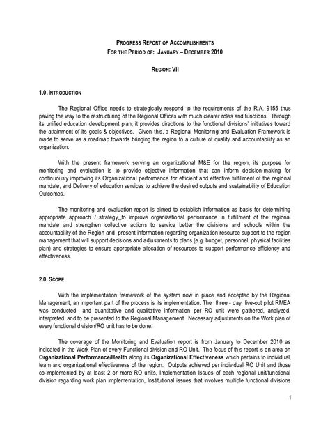 DepEd Region 7 RMEA Progress Report of Accomplishments for the Calendar Year 2010 by Dr. Joy Kenneth Sala  Biasong via slideshare Progress Report, The Calendar, Yearly Calendar, Report Template, Quality Assurance, Sample Resume, Period, How To Plan