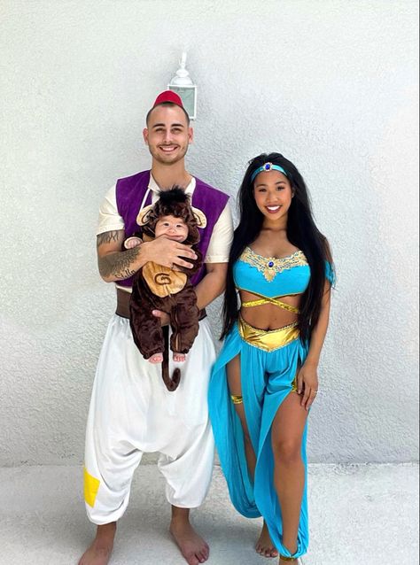 Aladdin costume, family Halloween costume, family of 3 halloween, halloween ideas family, Aladdin family Halloween, Aladdin Jasmine Abu 3 Family Halloween Costumes, Cute Couples Halloween Costumes, Cute Couples Halloween, Princess Jasmine And Aladdin, Halloween Costume Family, Family Costumes For 3, Aladdin Cosplay, Jasmine Halloween Costume, Family Themed Halloween Costumes