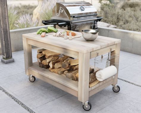 DIY Plans: Kitchen Island Rolling Grill and Barbecue Table - Etsy Baking Island, Kitchen Island Rolling, Pizza Table, Barbecue Table, Wood Playhouse, Grilling Essentials, Diy Projects Plans, Grill Island, Bbq Table