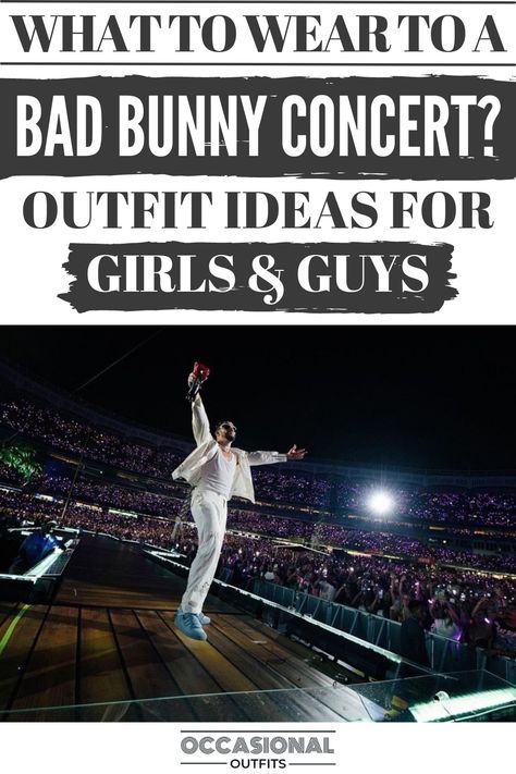 Bad bunny performing live on stage in a concert Ricky Martin Concert Outfit, Men Concert Outfit Ideas, Bad Bunny Concert Outfit Nadie Sabe Plus Size, Bad Bunny Concert Outfit Ideas Cowgirl, Bad Bunny Concert Outfit Men, Bad Bunny Concert Outfit Most Wanted Tour, Bad Bunny Concert Outfit 2024, Most Wanted Tour Outfits, Bad Bunny Tour 2024 Outfits