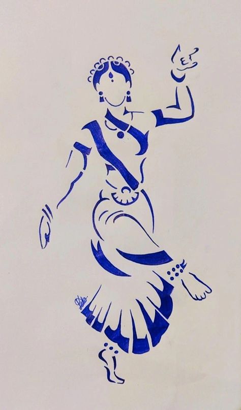 Folk Dance Drawing Easy, Bharatanatyam Tattoo, Indian Culture Painting Easy, Classical Dancer Drawing, Indian Dancer Drawing, Bharatanatyam Drawing, Indian Culture Drawing, Classical Dance Drawing, Madhubani Art Easy