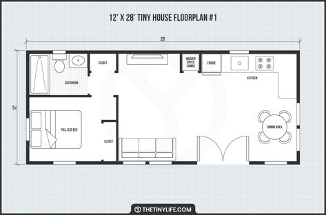 12 x 28 Tiny Home Designs, Floorplans, Costs and More - The Tiny Life Rectangular Tiny House Design, Tiny Home Floor Plans 12x24, 12x28 Floor Plans, 12 X 28 Tiny House, 12 X 28 Floor Plans, 12 X 28 Tiny House Floor Plan, Ada Tiny House Floor Plans, 14x32 Tiny House Floor Plans, Tony Home Floor Plan