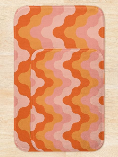 "Colored zigzags (pink and orange)" Bath Mat for Sale by lents | Redbubble Pink Orange Bathroom, Pink And Orange Bathroom, Maximalist Bathroom, Orange Bath Mat, Orange Bathroom Decor, Orange Bath, Orange Bathroom, Orange Bathrooms, Aesthetic Bathroom