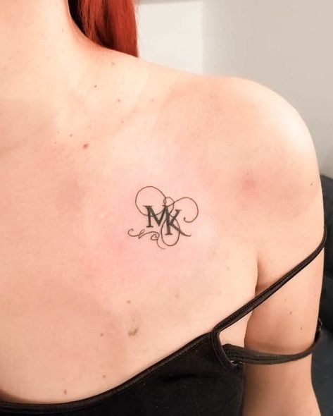 46 Unique Initial Tattoos For Men and Women - Our Mindful Life K And M Tattoo, S Name Tattoo For Women, Mm Initial Tattoo, Flower And Initial Tattoo, Initial Tattoos For Women Letters, 2 Name Tattoos For Women, Simple Memorial Tattoos Initials, Mk Tattoo Letter Design, Cm Tattoo Initial