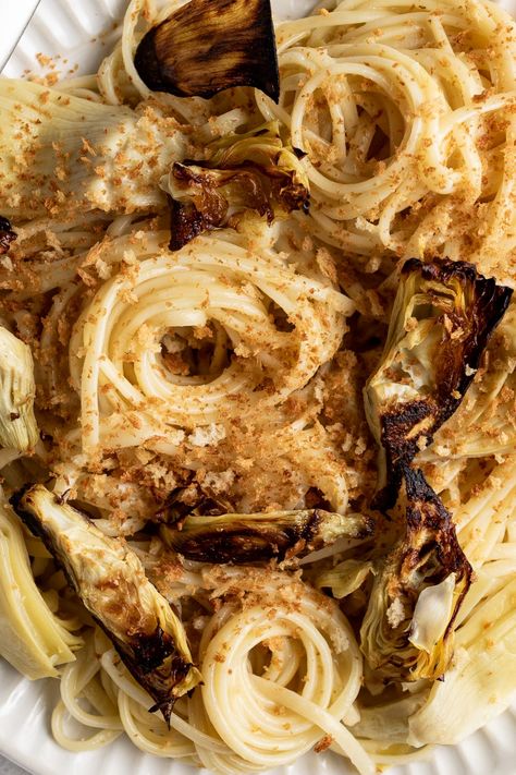 Crispy Artichoke Pasta - The Bold Appetite Crispy Artichoke Pasta, Pasta And Artichoke Recipes, Lemon Artichoke Pasta, Andy Baraghani, Roasted Artichokes, Quick Pasta Dishes, Roasted Artichoke, Creamy Pasta Sauce, Artichoke Pasta