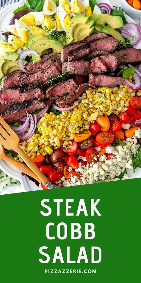 Steak Cobb Salad, Steak Salad Dressing, Dijon Salad Dressing, Steak Tomatoes, Dijon Salad, Cobb Salad Dressing, Cobb Salad Ingredients, Healthy Steak, Steak Salad Recipe