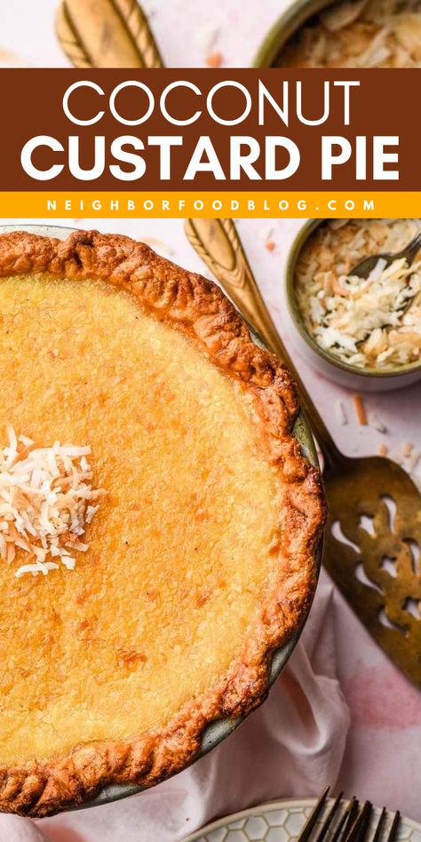 Looking for Thanksgiving dessert recipes? This Coconut Custard Pie is just what you need! Use this recipe to make a creamy custard and toasted coconut pie paired with a buttery homemade crust. This pie is bound to be a hit at every holiday gatherings! Make this dessert now! Canned Custard Recipes, Crustless Coconut Custard Pie, Coconut Custard Pie Condensed Milk, Coconut Pie Recipe Old Fashioned, Old Fashioned Coconut Custard Pie Recipe, Easy Coconut Custard Pie Recipe, Best Coconut Custard Pie Recipe, Custard Pie Recipe Easy, Coconut Custard Pie Recipe