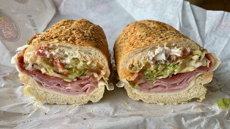 We Tried A Viral TikTok Jersey Mike's Sandwich Order To See If It Lives Up To The Hype - Mashed Jersey Mikes Sandwiches, Jersey Mikes Bread Recipe, Jersey Mikes Italian Sub Copycat, Jersey Mikes Sub, Rosemary Parmesan Bread, Jersey Mikes, Sandwich Buffet, 2024 Meals, Pickled Banana Peppers