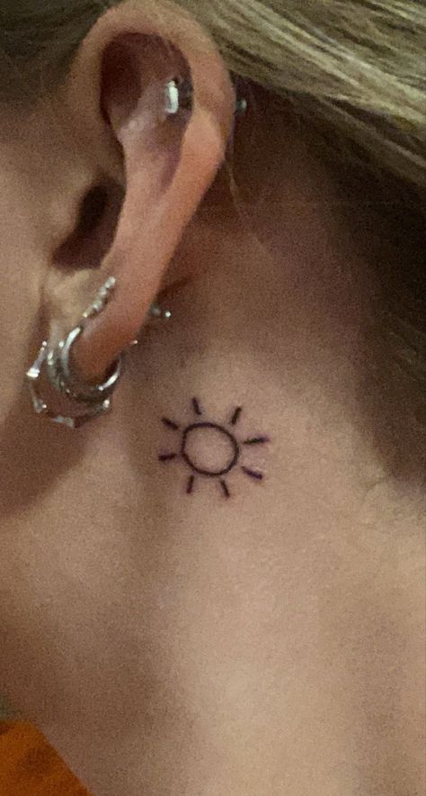 Behind Ear Stick And Poke, Sun Tatoos Behind The Ear, Sun Stick And Poke, Sun Tattoo Behind Ear, Tatoos Behind The Ear, Behind Ear Tattoos, Tattoo Behind Ear, Ear Tattoos, Stick N Poke