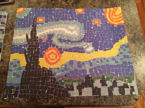 Starry night mosaic Starry Night Mosaic, Mosaic Drawing, Indoor Ideas, Starry Night, Wallpaper Backgrounds, Mosaic, Kids Rugs, Paintings, Drawings