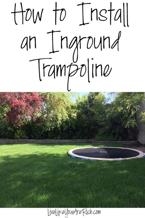 Buried Trampoline Backyard Ideas, Backyard In Ground Trampoline, Buried Trampoline, How To Put Trampoline In Ground, How To Build An Inground Trampoline, Backyard Playground Landscaping, How To Bury Your Trampoline, In The Ground Trampoline, I Ground Trampoline