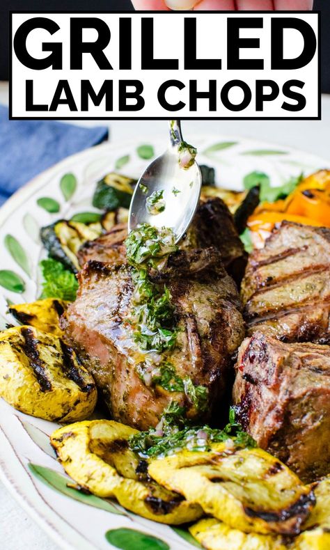 Adding chimichurri to lamb chops. Grilled Lamb Recipes, Mint Chimichurri, Lamb Marinade, Lamb Casserole, Autumn Dinner, Lamb Loin, Grilled Lamb Chops, Lamb Chop Recipes, Lamb Recipe