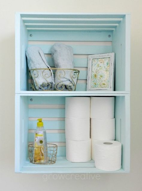 Wooden Crate Shelves, Diy Bathroom Storage Ideas, Diy Storage Shelves, Crate Diy, Diy Bathroom Storage, Crate Shelves, Crate Furniture, Chic Bathrooms, Crate Storage