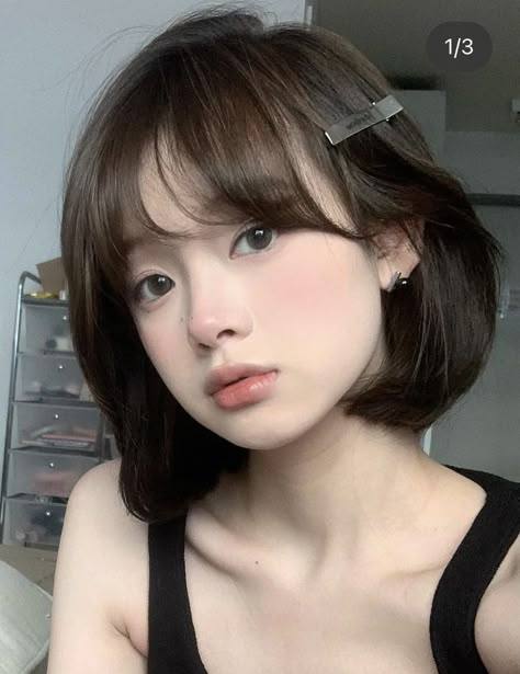 Short Bob With Bangs Thick Hair, Short Hair With Bangs Oval Face, Hime Bangs Short Hair, Cute Short Hairstyles For Short Hair, Hairstyle For Bob Cut, Cute Japanese Hairstyles Short, Ellie Haircut, Short Bob Cut With Bangs, Bob Hairstyles Korean