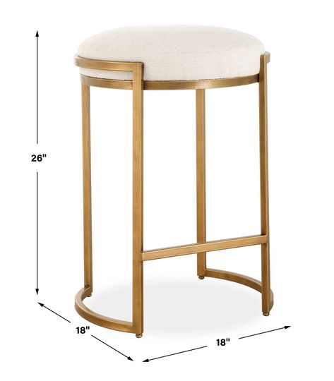 ACCENT FURNITURE | Uttermost Antique Brass Lighting, Counter Height Stool, Loungers Chair, Counter Height Table, Cream Fabric, Counter Height Stools, Kitchen Bar Stools, Fabric Seat, Open Design