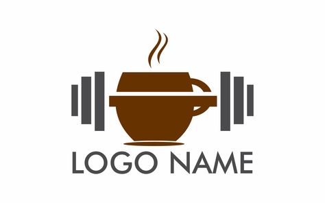 Coffee Barbell Logo Template Coffee Gym, Cafe Logos, Coffee Template, Element Signs, Espresso Cafe, Journey Art, Strong Drinks, Fitness Icon, Sign Logo