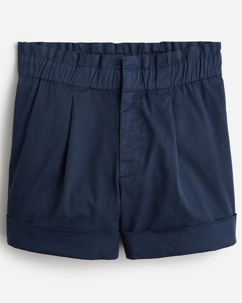 J.Crew: High-rise Paper-bag Short In Lightweight Chino For Women Lady Jacket, Chino Shorts Women, Navy Blue Chinos, Womens Chinos, Paper Bag Shorts, Scalloped Shorts, Madras Plaid, Blue Chinos, Mid Rise Shorts