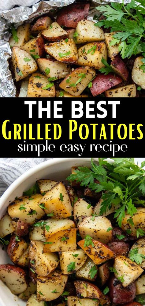 Easy grilled potatoes in foil packets take five minutes to prepare, only a few simple ingredients, and makes perfectly crispy and seasoned red potatoes. You'll devour potatoes on the grill all summer long! Seasoned Red Potatoes, Grilled Potatoes In Foil, Grilled Potato Recipes, Grilled Red Potatoes, Foil Potatoes On Grill, Foil Potatoes, Cooking Red Potatoes, Grilled Vegetable Recipes, Red Potato Recipes