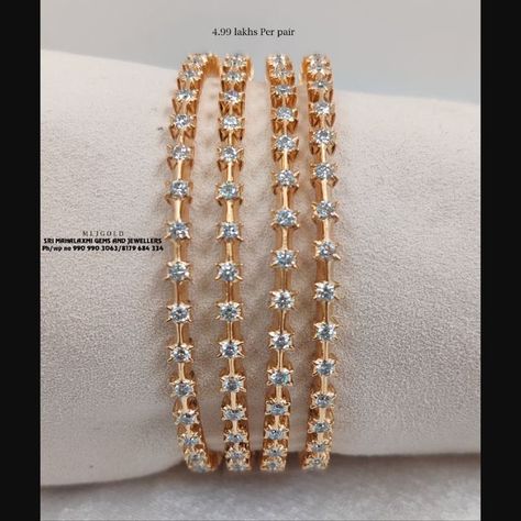 SRI MAHALAXMI GEMS & JEWELLERS on Instagram: "Daily wear Diamond Bangles in 22kt Gold Close setting.  Visit us for best designs in YOUR CHOICE OF WT N PRICE RANGE. Finest Diamond quality, Most competitive prices. Wide range.  We make on customized orders also with FAST DELIVERY. Connect INSTANT VIDEO CALL anytime from 11 am to 8 pm on 8179 684 334 or 990 990 3063. #mahalaxmi #mljgold #diamondbangles #closesettingbangles #diamondjewellery #weddingcollection #goldjewellery #flatdiamondjewellery #lightrangediamondbangles" Diamonds Bangles, Floor Showroom, Diamond Bangles, Diamond Wedding Jewelry, Video Call, Price Range, Diamond Bangle, Diamond Bracelet, Diamond Jewelry