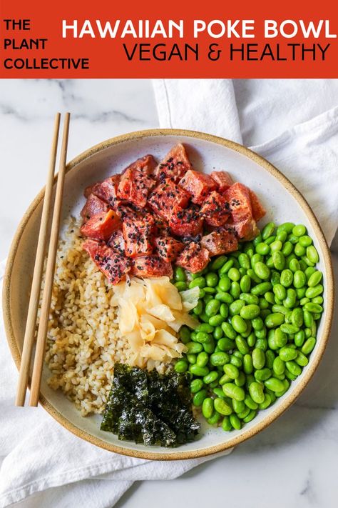 Dehydrated Watermelon, Vegan Poke Bowl, Vegan Poke, Seedless Watermelon, Colorful Recipes, Vegan Tuna, Vegan Lunch Box, Tuna Poke Bowl, Easy Vegan Lunch