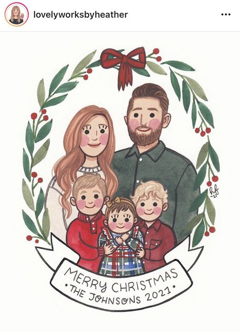 Easy Family Portrait Painting, Illustrated Christmas Cards Family, Black Family Illustration, Illustrated Family Christmas Card, Matryoshka Doll Art, Family Portrait Illustration, Digital Painting Photoshop, Merry Christmas Family, Scene Drawing