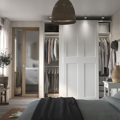 PAX / GRIMO Wardrobe combination, white/white, 200x66x236 cm - IKEA Belgium Pax Grimo Wardrobe, Powder Coating Wheels, Pax Planner, Armoire Pax, Pax System, Fresh Bedroom, Double Wardrobe, White Wardrobe, Sliding Wardrobe Doors