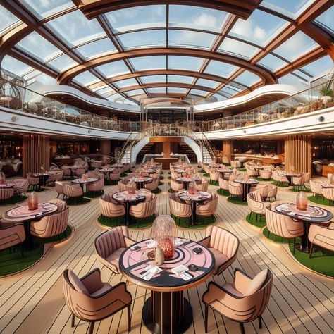 Luxury Cruise Ship Interior, Cruise Ships Interior, Cruise Design, Restaurant Facade, Blocksburg Room Ideas￼, Yacht Interior Design, Luxury Cruise Ship, Filthy Rich, Architecture Design Drawing