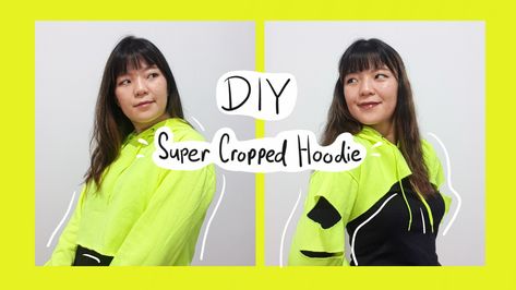 #DIY #tutorial #hoodie #trend #fashiontrend #fashiondiy #style Diy Super Cropped Hoodie, How To Crop A Hoodie Diy, Crop Hoodie Diy, Reworking Clothes, Fitted Hoodie Womens, Super Cropped Hoodie, Hoodie Trend, Cut Out Hoodie, Hoodie Sewing Pattern