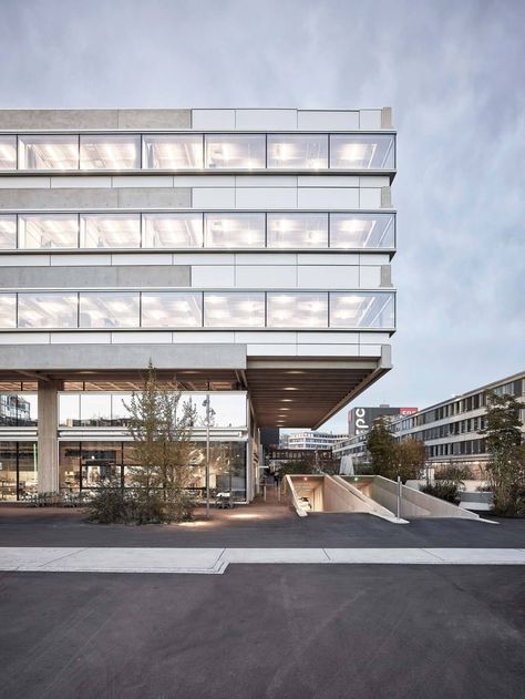 penzel valier . SRF Campus Zurich . Zurich afasia (1) | a f a s i a Underground Public Space, Underground Parking Design, Underground Car Park, Retail Architecture, Underground Parking, Tree Support, Innovative Architecture, Best Architects, Glass Facades