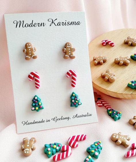 Candy Cane Polymer Clay Earrings, Holiday Clay Earrings Diy, Fimo Christmas Earrings, Polymer Clay Christmas Earrings, Cercei Din Lut Polimeric, Clay Christmas Decorations, Craft Clay, Have A Wonderful Weekend, Diy Earrings Polymer Clay