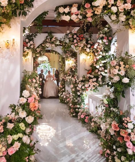 White And Pink Wedding Decor, Floral Installation Wedding, Wedding Foyer, Ambience Decor, Filipiniana Wedding Theme, Filipiniana Wedding, Courtyard Wedding, Dream Wedding Reception, Pink Wedding Decorations